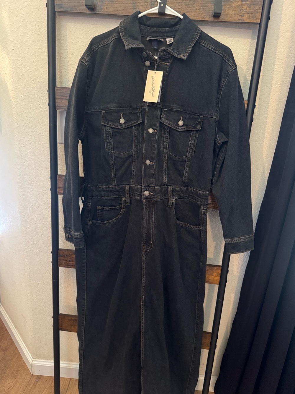 Universal Thread Black Long Denim Jacket Dress with front slit. “New”